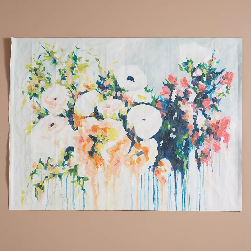Anthropologie Floral Abstract Painting - Wall hanging, White, Pink, Blue